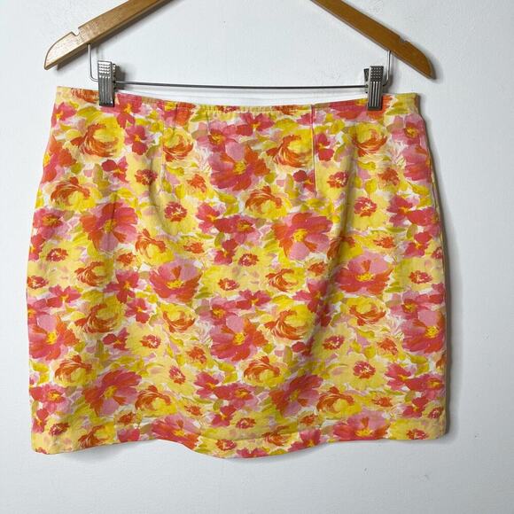 Old Navy Women's Mini Skirt L High-Waisted Pixie Yellow Pink Floral Print Fitted - Picture 4 of 6